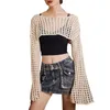 Canotte da donna Donna Y2k Lavorato all'uncinetto lavorato a maglia scava fuori Crop Top Cardigan a maniche lunghe svasate Cardigan Casual Streetwear Abbigliamento femminile vintage