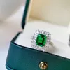 Cluster Rings Temperament Trendy Princess Cut Simulation Emerald 925 Silver Wedding For Women Vintage Dazzling CZ Luxury Banquet Jewelry