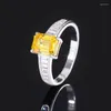 Cluster Rings Spring Qiaoer 925 Sterling Silver 6MM Emerald Cut Lab Sapphire Citrine Gemstone Classic Fine Ring For Women Engagement Jewelry