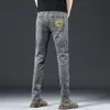 Men's Jeans Designer European fashion brand high-end grey denim pants, spring and summer style, casual elastic slim fit, nine legged light luxury men's wear NPR7