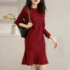 Robe tricotée pour femmes, vêtements rouges, robes pour femmes, Crochet, sexy, audacieux, automne et hiver, Vintage, mode coréenne sensuelle, 240109