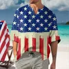 Men's T Shirts Mens Independence Day Flag Digital 3D Printing Bubble Wrinkled Fabric Short Sleeve V Neck Shirt Top