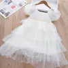 Vestidos de menina para meninas manga bolha vestido de princesa 2024 verão infantil moda bolo fofo aniversário