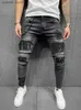 Jeans de jeans para hombres Patch Patch Patch Hear streetwear Raged Jeans Skinny Men Biker Slim Elastic Denim Cargo Pantalones Y2K Pantnes Joggers T240109