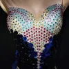 Scene Wear Shining Blue paljett Multicolor Rhinestones Kvinnor Sexig bodysuits Party Show Performance Nightclub Singer Costumes