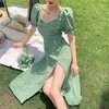 Casual Dresses Printed Boho Loose Sundress Summer Split Long V Neck Short Sleeve Beach Swing Dress Outfits For Women 2024