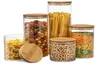 Borosilikatglasburkar med bambu lock mat burkbehållare med lufttätt lock för skafferi lagring och köksorganisation5815812