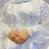 Vêtements ethniques Ramadan Plus Taille Blanc Mesh Broderie Ouvert Abayas pour Femme Manches Bouffantes Kimono Dubaï Turquie Kaftan Cardigan Robe Musulman