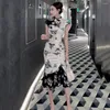 Casual klänningar kinesisk klänning vintage sexig ärmlös kvinnlig qipao klassisk elegant mandarin krage lång cheongsam mager split vestidos mujer