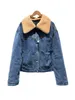 2023 inverno vintage donna giacca di jeans manica lunga monopetto casual peluche colletto staccabile cappotto per la signora 240108