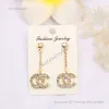 Designer Jewelry Earing Nouveau 18K Plaqué Or Marque De Luxe Designers Double Lettres Stud Longue Boucle D'oreille Géométrique Classique Femmes S925 Argent Cristal Strass Boucle D'oreille