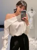 Colorfaith Elegant Office Korean Style Lady One Shoulder Sexy Wild Women Spring Summer Cold Blouses Shirts Tops Bl8179 240109