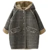 415 anos crianças outwear inverno para menina xadrez engrossar casaco de lã adolescente crianças roupas de lã longo outerwear lã quente 240108