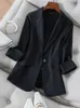 Terno feminino jaqueta terno blazer leve fino manga de sete minutos verão roupas femininas sólida senhora do escritório 240109