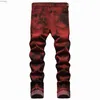 Jeans da uomo Jeans da uomo di marca Pantaloni dritti in denim rosso mattone di alta qualità slim tie dye Lavaggio con la neve Pantaloni casual moda streetwear vintageL240109