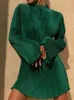 Повседневные платья, женское элегантное уличное платье с длинными рукавами, зеленое осеннее мини-платье 2024, осенняя одежда