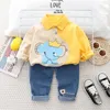 Koreanische Frühling Herbst Infant Baby Junge Zwei Stück Kleidung Set Cartoon Elefanten Hemd Jeans Hosen Anzug Kinder Kleinkind Junge Outfit 240108