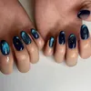 Unhas Falsas Sweety Glitter Azul Forma Oval Manicure Natural Prego Inquebrável Desgaste Simples para Vestido de Menina Combinando