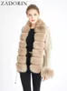 ZADORIN Fall Winter Women Faux Fur Coat Luxury Knitted Sweater Cardigan Detachable Collar White Pink Jacket Coats 240108