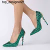 NYA 24SS DESIGNER-GREEN Rhinestone Snake Heel Dress Shoes Women Unique äkta läderpekade tå höga klackar pumpar chaussures femme womens high heel