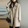 Spring Autumn Cotton Woolen Coat Women Turndown Collar Long Sleeve Plus Size Slim Jacket Cardigan Outerwear Female 240108