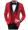 Blue Slit Mens Suits 3 Piece Black Shawl Lapel Casual Tuxedos For Wedding Groomsmen Men Blazervestpants 240108