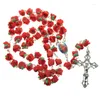 Pendentif Colliers Rosaire Perles Collier Catholique Rose Fleur Prière Crucifix Vintage Bijoux Religieux Pour Femmes Fille