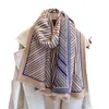 Autumn Winter New Striped Fashion Cashmere Double Sided Scarf, Simple and Fashionable Color Matching Warm Shawl, Thickened Tassel Neck for