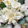 Dekoratif çiçekler gelin buket beyaz gül yapay ipek kafaları set düğün ev ev sevgililer günü dekorasyon sahte çiçek başı