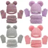 Vinter varm barnhatt halsdukhandskar set barnsliknande tjocka vindtäta barn beanie hatt täck huven halsduk barn 240108