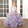 Girl Dresses Flower Dress For Wedding Tulle Tiered Ruffles Floor Length Sleeveless Belt Bow Child First Eucharistic Birthday Party