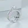 Cluster Ringe Boho Silber Farbe Verlobungsring Sets Weiß Zirkon Hochzeit Set Zierliche Kristall Oval Stein Doppelt Für Frauen Braut