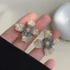 Dangle Oorbellen 2024 Koreaanse Gradiënt Kleurrijke Kristallen Vierkante Bloem Vlinder Hanger Voor Vrouwen Luxe Accessoires Sieraden Bruiloft