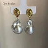 Natural Freshwater Colorful Aurora White 15-25mm Baroque Pearl Earrings Retro Court Gold Coins Queen Head Jewelry Gift for Women 240109