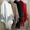 Women Winter Knitted Shawl With Faux Fur Collar Fringe Sweater Ponchos Long Fashion Warm Wraps Elegant Batwing Cardigan Cape Top 240108