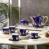 Léchardie de carrouille de carrouserie bleu doré luxueux tasses en porcelaine en porcelaine en porcelaine de carrousel en porcelaine 15 PCS Ensemble de vaisselle en céramique