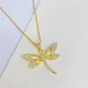 Colares de pingente colar feminino borboleta libélula inseto colorido cristal zircão banhado 18k ouro original moda jóias