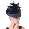 Berets Navy Blue Fascinators with Flowers Bridal Hat Beadbands Hair Associors Wedding Fedora Race Aduth Floral Aways