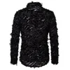 Sexy Black Feather Lace Shirt Men Fashion See Through Clubwear Dress Shirts Mens Event Party Prom Transparent Chemise S-3XL 240109