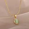 Pendant Necklaces 316L Stainless Steel Round Opal Necklace For Women Girls Natural Stone Gold Color Retro Jewelry Christmas Gift