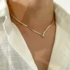 Koreanische Mode flache Schlangenkette Fischgrät 14K Gold Halskette für Frauen Schmuck Charm Party Halsband Halskette Party Geschenk Collares Großhandel