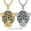 Autoreifen-Amulett-Halskette, luxuriöser edler Schmuck, neue Hip-Hop-Hip-Hop-Titanstahl-Halskette mit vergoldetem Diamant-Leopardenkopf-Anhänger und Originalverpackung