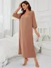 Mulheres sleepwear cor sólida mulheres camisola corte v pescoço plissado meia mangas outono nightwear feminino homwear roupas pijama vestido