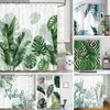 Douchegordijnen NYMB Tropische Groene Plant Douchegordijn Badkamer Waterdicht Blad Streep Afdrukken Douchegordijn Decoratie met 12 stuks Haak