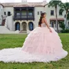 Vestido de fiesta rosa de lujo Vestidos de quinceañera 2024 Cuentas de cristal Tull Volantes escalonados Vestidos mexicanos dulces 16 Vestidos de 15 años con cordones