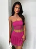 Work Dresses Zenaide Lace Patchwork Women 2 Piece Set Strapless Crop Tops A Line Tiered Pleated Mini Skirt Sexy Vacation Club Matching Suit