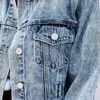 Höstmode rippad denimjacka för kvinnor ljusblå rå kant långärmad jeans kappa casual kvinnliga kläder s-xl 240104