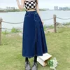 Юбки DEEPTOWN, плиссированная джинсовая юбка, длинная женская юбка трапециевидной формы с высокой талией, корейский стиль, лоскутное платье, нерегулярная миди, летняя повседневная мода
