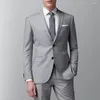 Męskie garnitury jasnoszaro mężczyźni Slim Fit 2 -częściowa męska kurtka modowa z spodniami Wedding smokedo na kostium przyjęcia kolacji z premierą