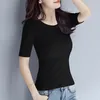 Dames T-shirts Elegant Lady Skinny Fit 96% Katoen 4% Spandex Top Tees Halve mouw Lente Zomer Effen Wit T-shirt Zwart Dames Basis